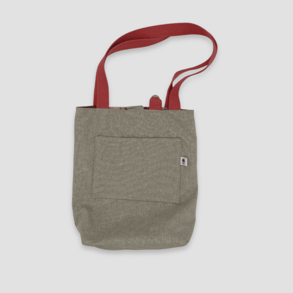 Tote bag beige y asas en rojo